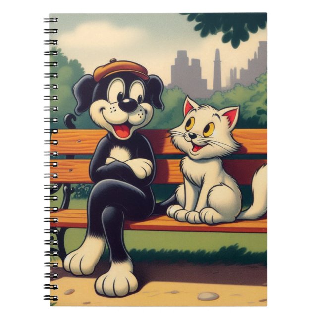 Cute, vintage hund/katt-tecknad anteckningsbok (Framsidan)