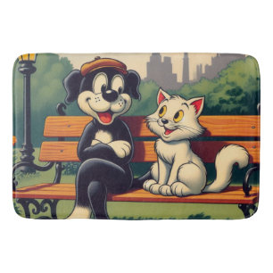 Cute, vintage hund/katt-tecknad badrumsmatta