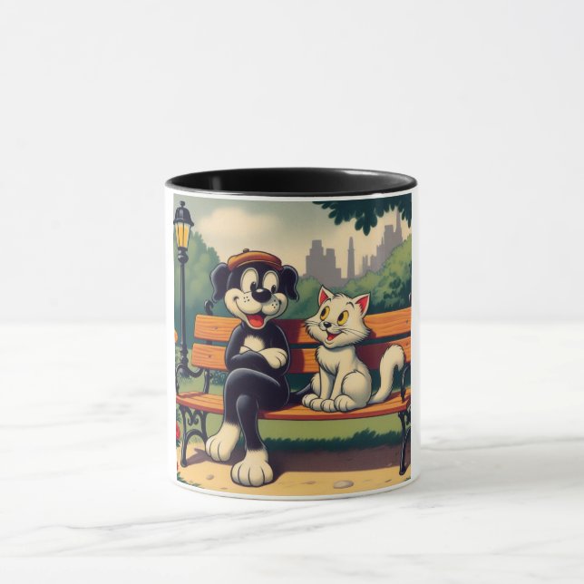Cute, vintage hund/katt-tecknad mugg (Center)