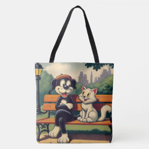 Cute, vintage hund/katt-tecknad tygkasse