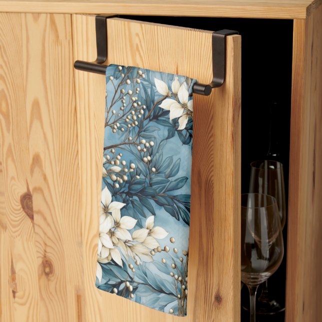 Cute Vintage Inspired Blue-Blommigtar Kökshandduk (Thirds Fold)