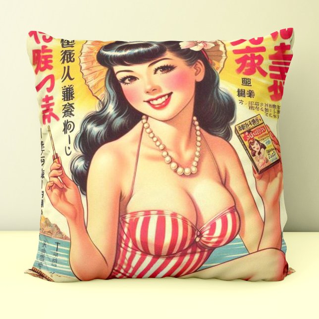 Cute Vintage Japansk flicka Kudde (Skapare uppladdad)