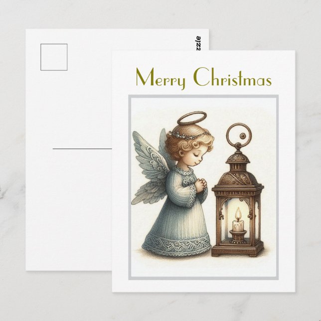 Cute Vintage jul Angel Vykort (Fram/baksida)