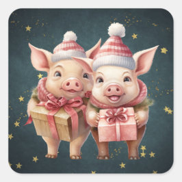 Cute vintage jul Grisar Fyrkantigt Klistermärke