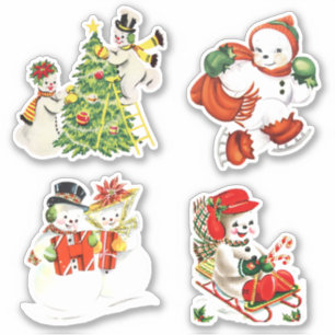 Cute Vintage jul Snögubbe Klistermärken