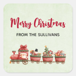 Cute Vintage jul Tåg med Leksaker Julafton Fyrkantigt Klistermärke