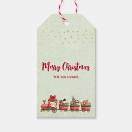 Cute Vintage jul Tåg med Leksaker Presentetikett