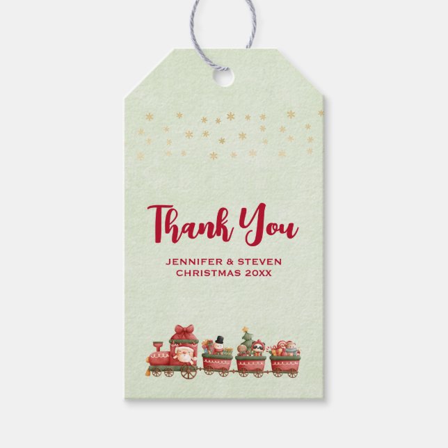 Cute Vintage jul Tåg med Leksaker Presentetikett (Framsidan)