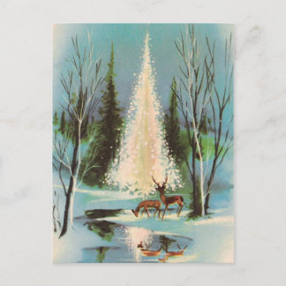 Cute Vintage jul Träd med Hjort Vykort