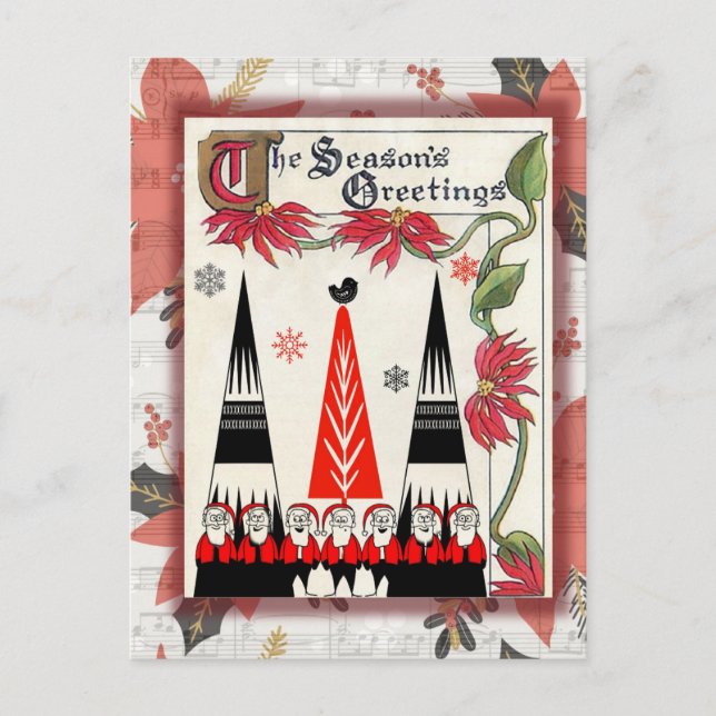 Cute Vintage julhälsningar Vykort (Framsida)