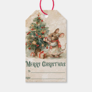 Cute Vintage-julmus/Träd Presentetikett