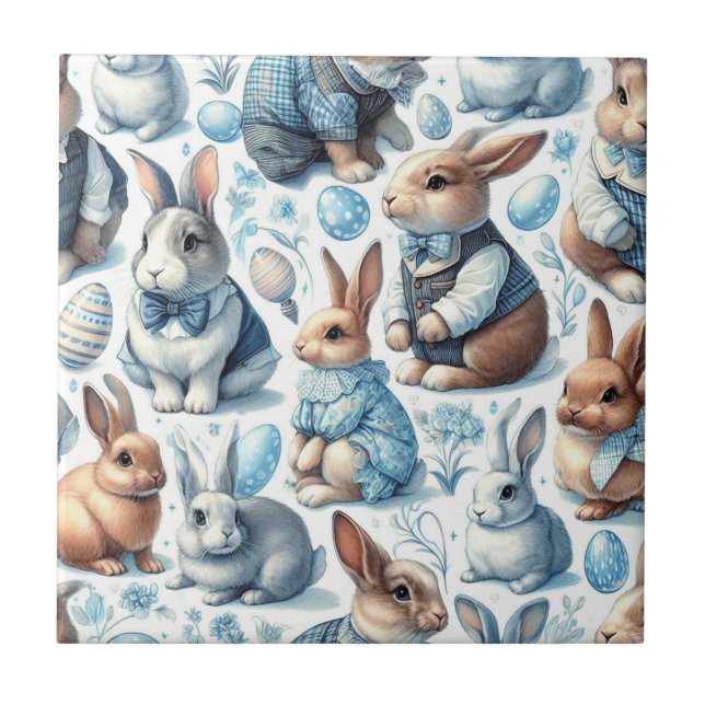 Cute Vintage, kanin, sömlös Kakelplatta (Framsidan)