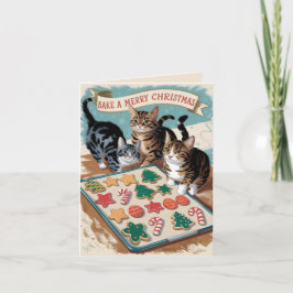 Cute vintage-katter som bakar julklappar kort
