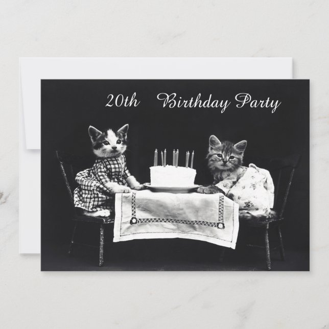 Cute Vintage Kittens 20:e Födelsedagsfesten Inbjudningar (Framsida)