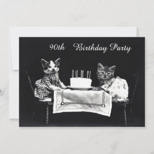 Cute Vintage Kittens 90:e Födelsedagsfest Inbjudningar