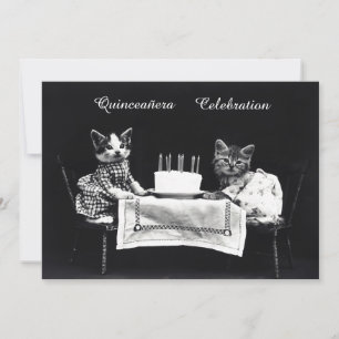 Cute Vintage Kittens Födelsedagsfest Inbjudningar