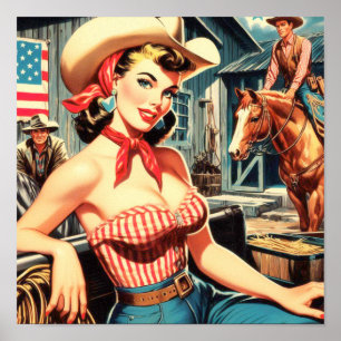 Cute Vintage Land Girl Pin-up Poster