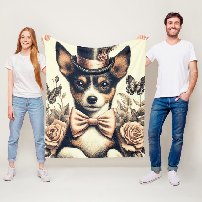 Cute Vintage Leksak Fox Terrier Fleecefilt (På plats)
