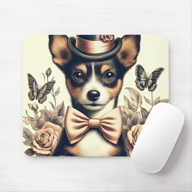 Cute Vintage Leksak Fox Terrier Musmatta (Med mus)