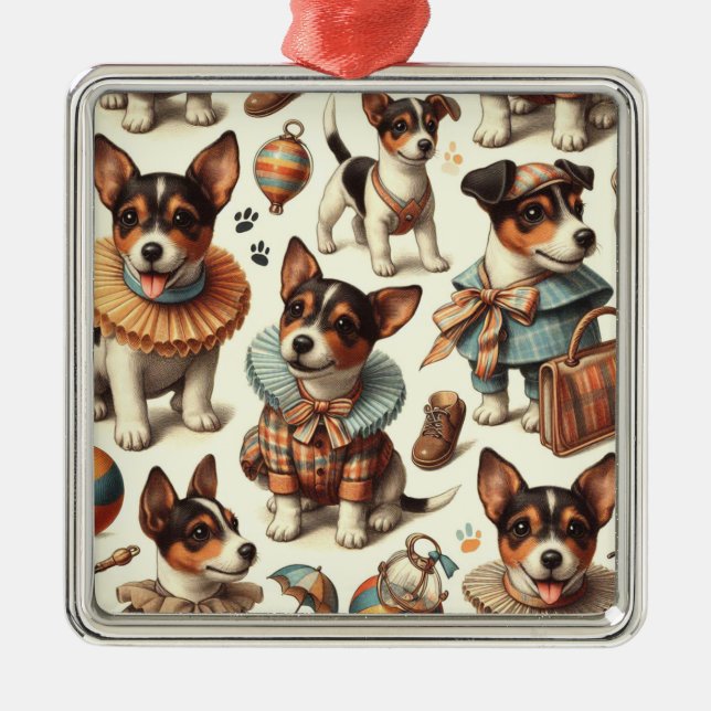 Cute Vintage Leksak Fox Terrier Sömlös Julgransprydnad Metall (Framsidan)