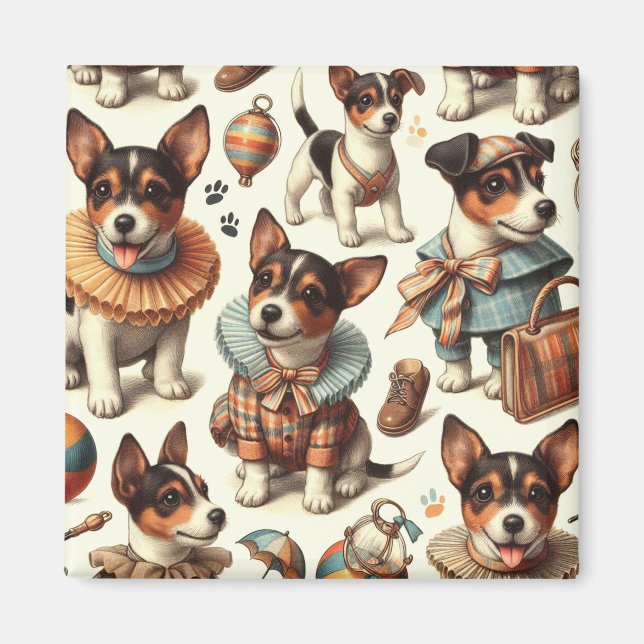 Cute Vintage Leksak Fox Terrier Sömlös Magnet (Framsidan)