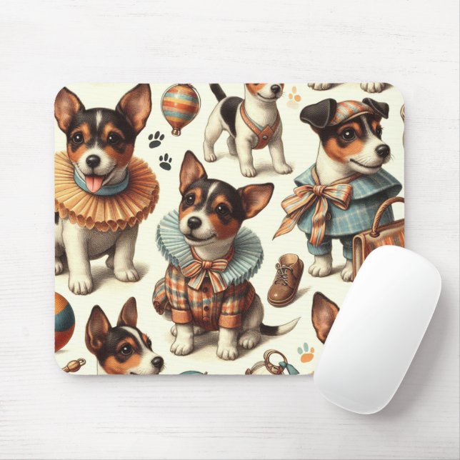 Cute Vintage Leksak Fox Terrier Sömlös Musmatta (Med mus)