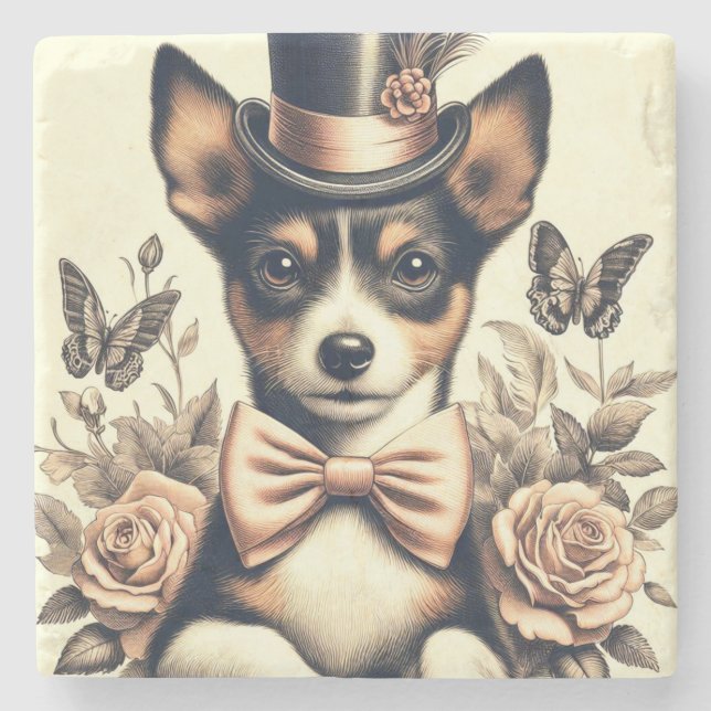 Cute Vintage Leksak Fox Terrier Stenunderlägg (Framsidan)