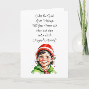 Cute Vintage Little Boy Elf jul Blesses Kort