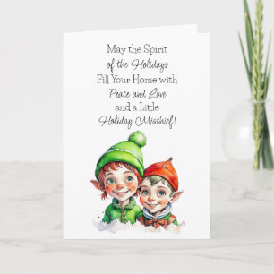 Cute Vintage Little Elves jul Blesses Kort