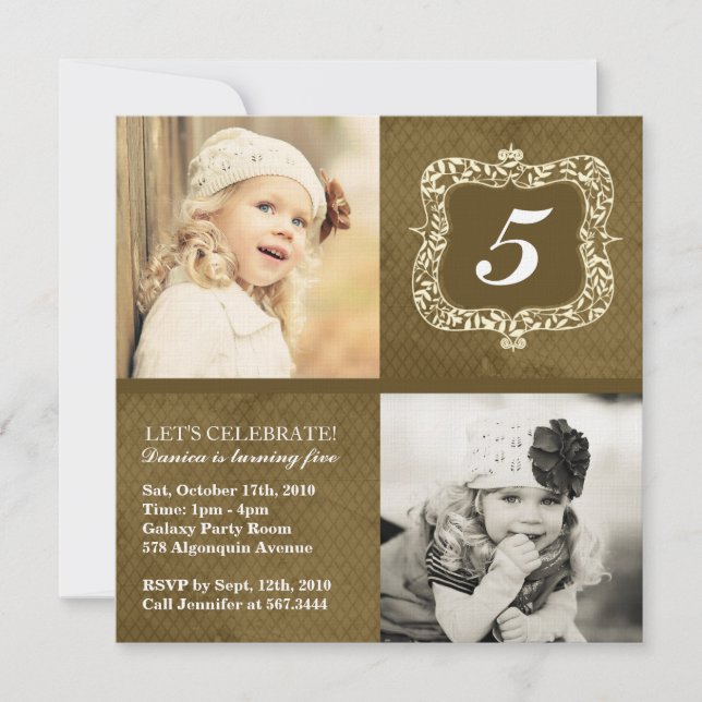 Cute Vintage Little Girls födelsedagsinbjudan Inbjudningar (Framsida)