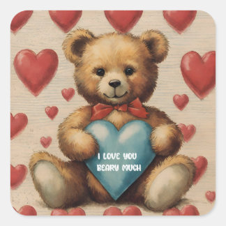 Cute Vintage Nalle I Kärlek You Valentine Fyrkantigt Klistermärke