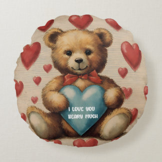 Cute Vintage Nalle I Kärlek You Valentine Rund Kudde