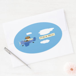 Cute Vintage Nalle Pilot Det är en Boy Sticker Ovalt Klistermärke