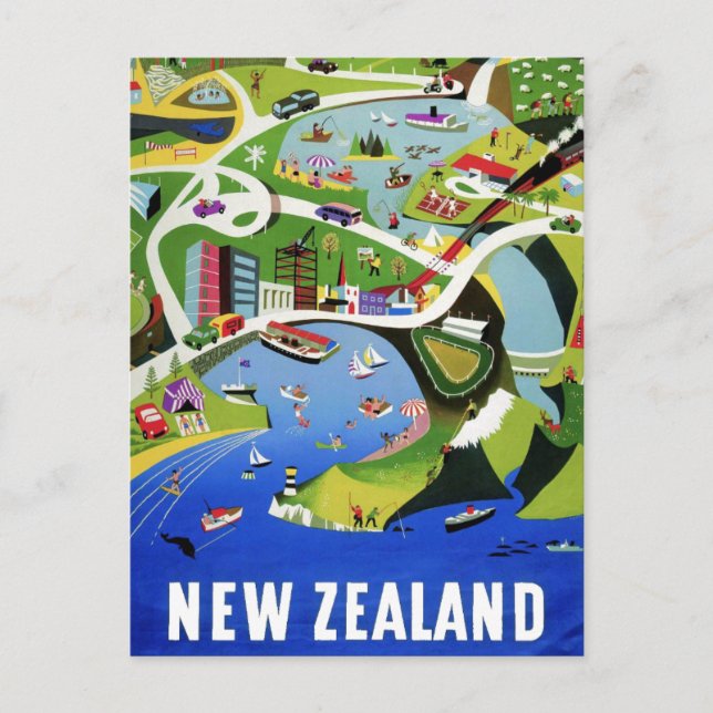Cute Vintage New Zealand Travel Postcard Vykort (Framsida)