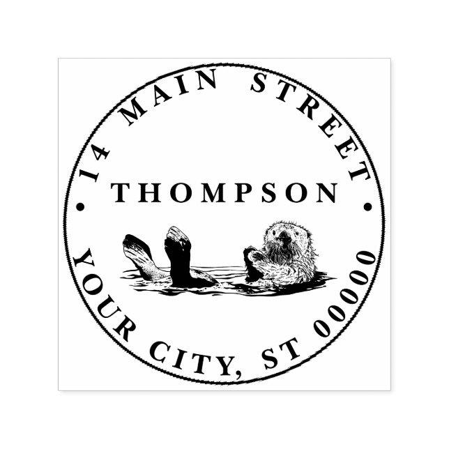 Cute Vintage Otter Swimming Namn Returadress Självfärgande Stämpel (Design)