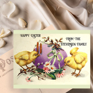 Cute Vintage Påsk Chickar och Blommigt Egg Vykort
