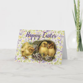 Cute Vintage Påsk Chickar och blommor Helgkort