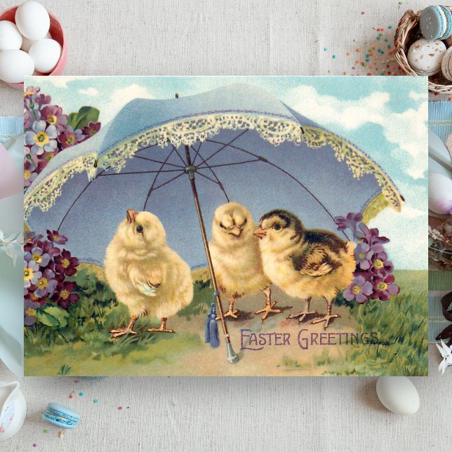 Cute Vintage Påsk Chickar och parasol Vykort (Skapare uppladdad)