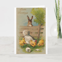 Cute Vintage Påsk Hälsning Card Bunny och Chick Helgkort