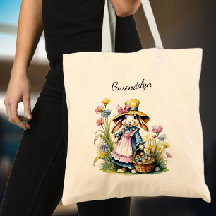 Cute Vintage Påskhare Girl's Personlig Tygkasse