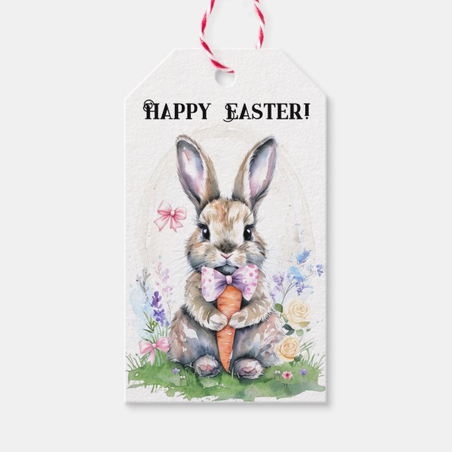 Cute Vintage Påskhare Kanin Vattenfärg Presentetikett (Framsidan)