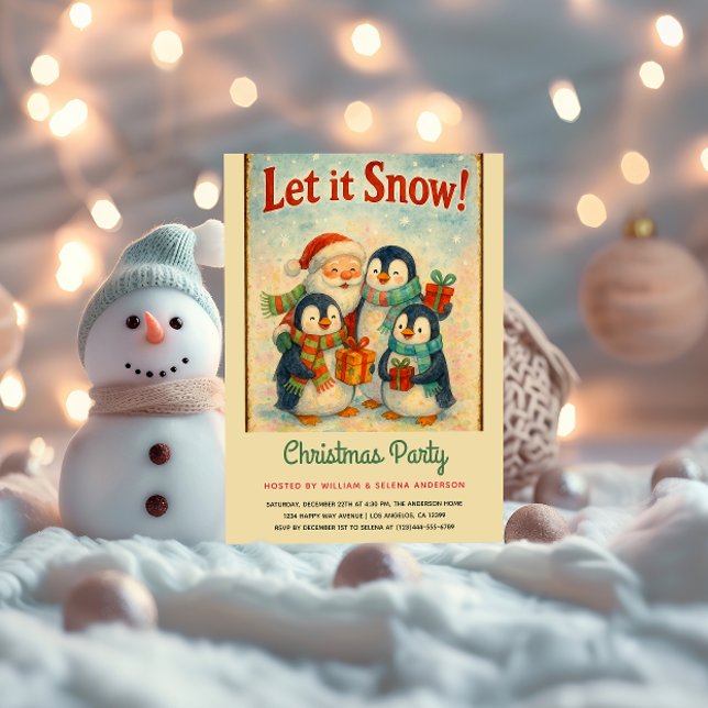 Cute Vintage Penguin jul Party Inbjudningar (Skapare uppladdad)