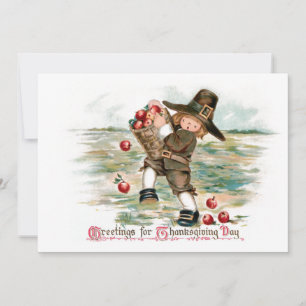 Cute Vintage Pilgrim Boy with Apples Julkort