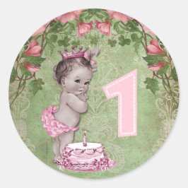 Cute Vintage Princess 1:a födelsedagen Party Runt Klistermärke