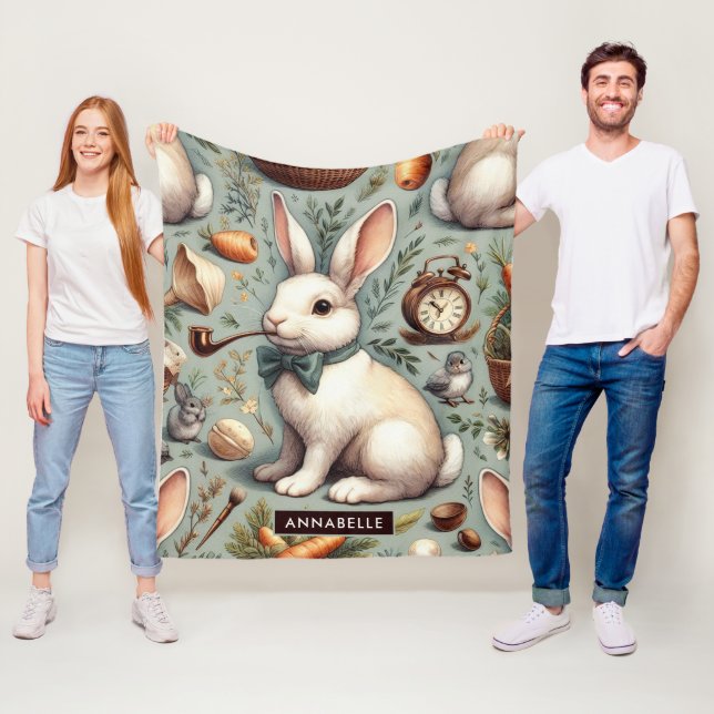 Cute Vintage Rabbit Fleecefilt (På plats)