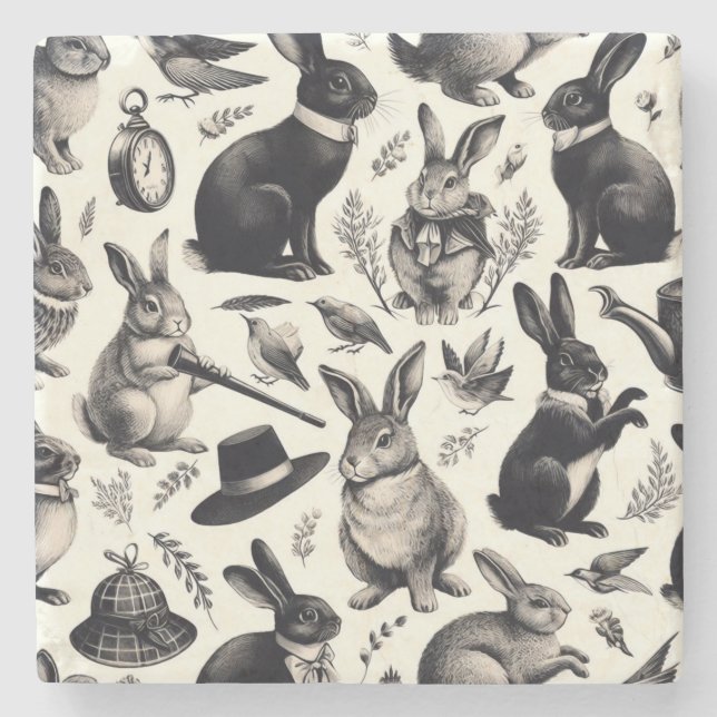 Cute Vintage Rabbit Mönster Stenunderlägg (Framsidan)