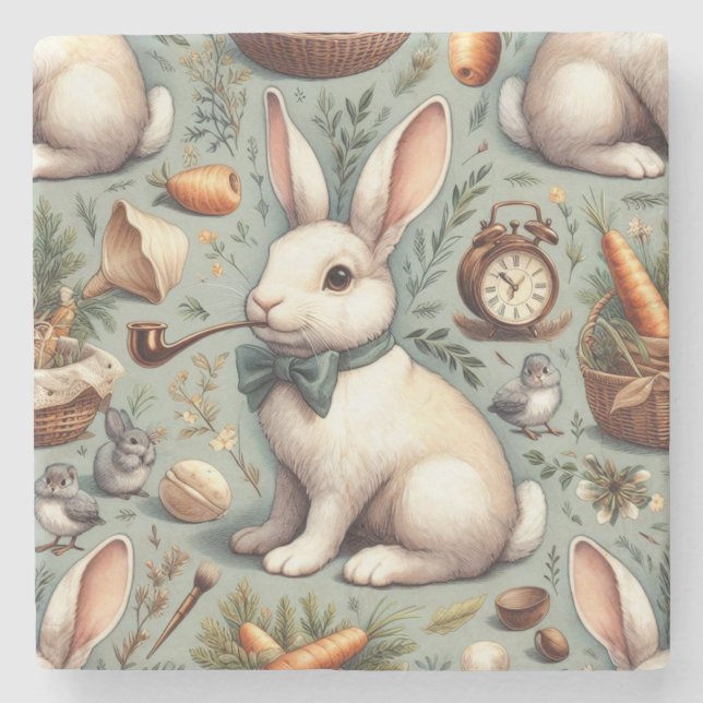 Cute Vintage Rabbit Stenunderlägg (Framsidan)