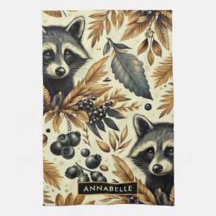 Cute Vintage Racoon Mönster Kökshandduk