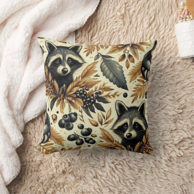 Cute Vintage Racoon Mönster Kudde (Filt)