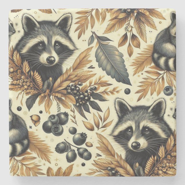 Cute Vintage Racoon Mönster Stenunderlägg (Framsidan)